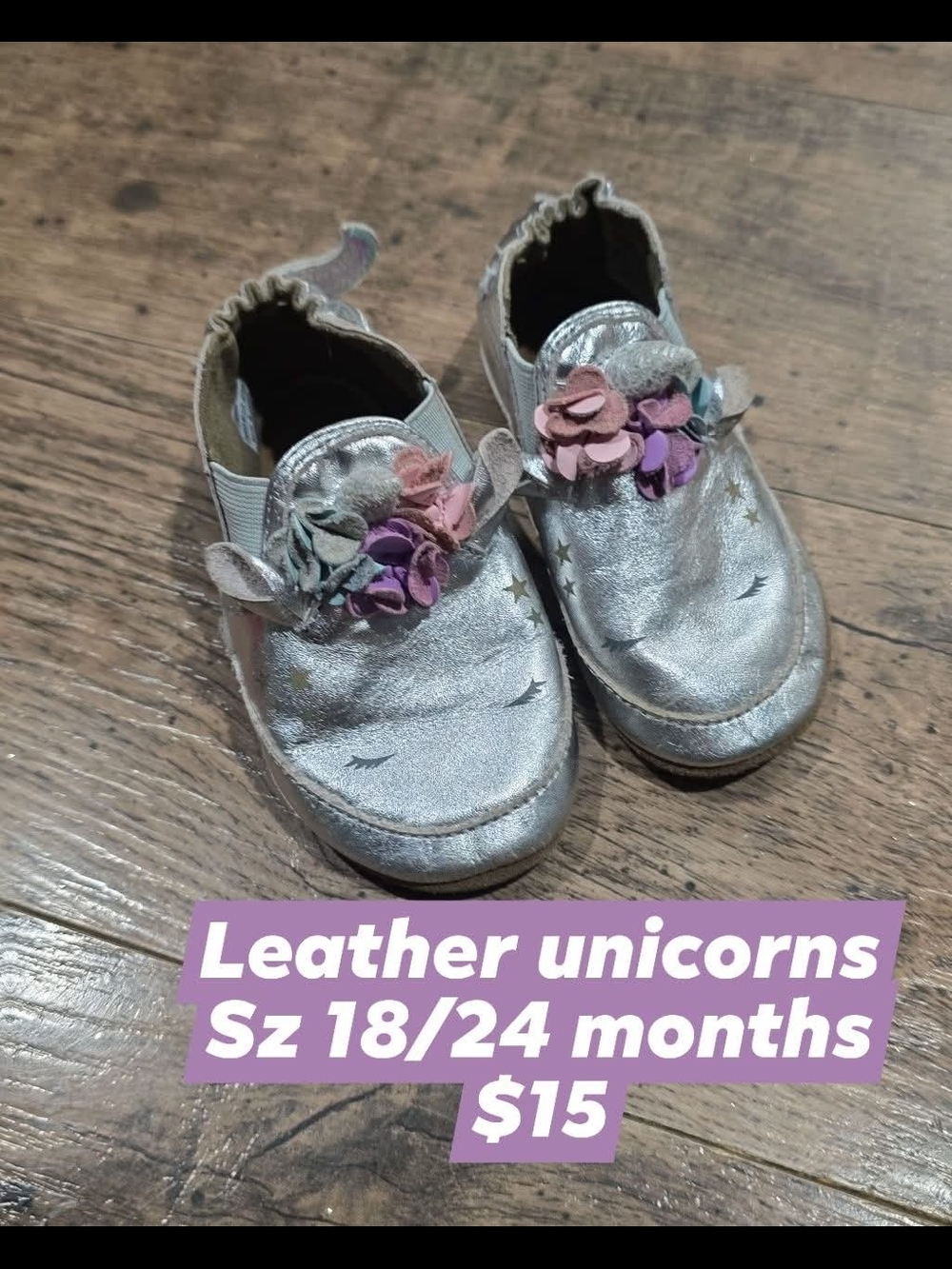 Source Unknown Silver Kids Slip-On Shoes with Pink & Purple Floral Accents